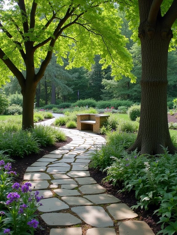 flagstone landscaping with trees