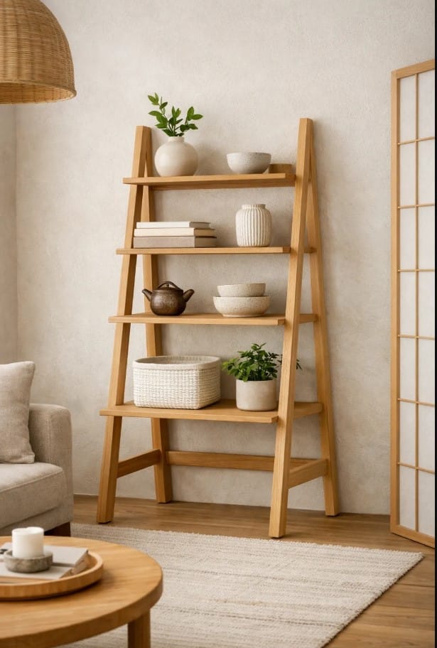 Minimalist Wooden Ladder Shelf