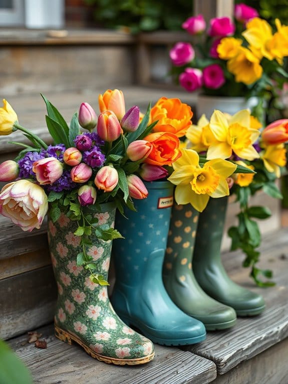 rain boots turned planters
