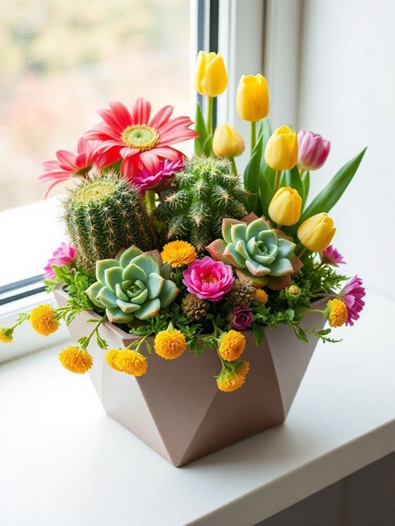 spring blooms and succulents